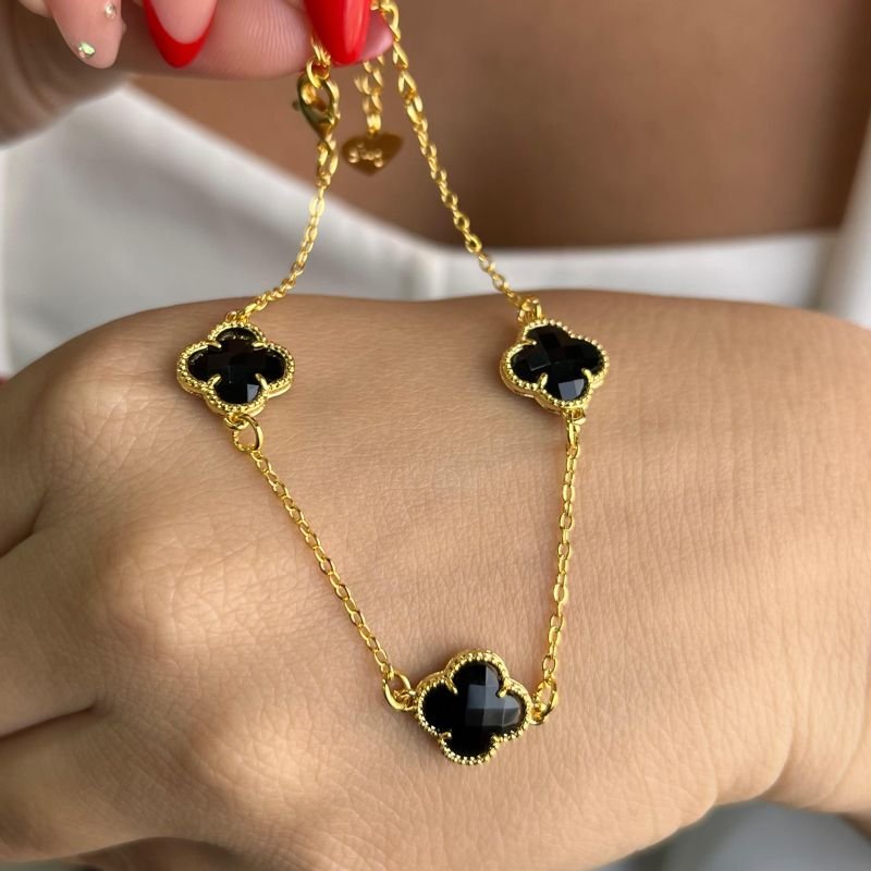 Pulseira Trevo Cristal Banho Ouro 18k/Prata 925
