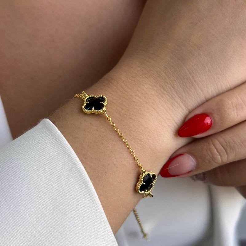 Pulseira Trevo Cristal Banho Ouro 18k/Prata 925