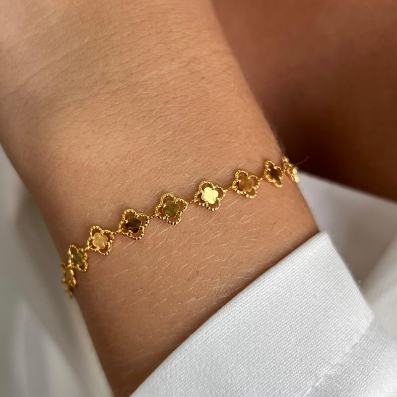 Pulseira Trevo Liso Banho Ouro 18k/Prata 925