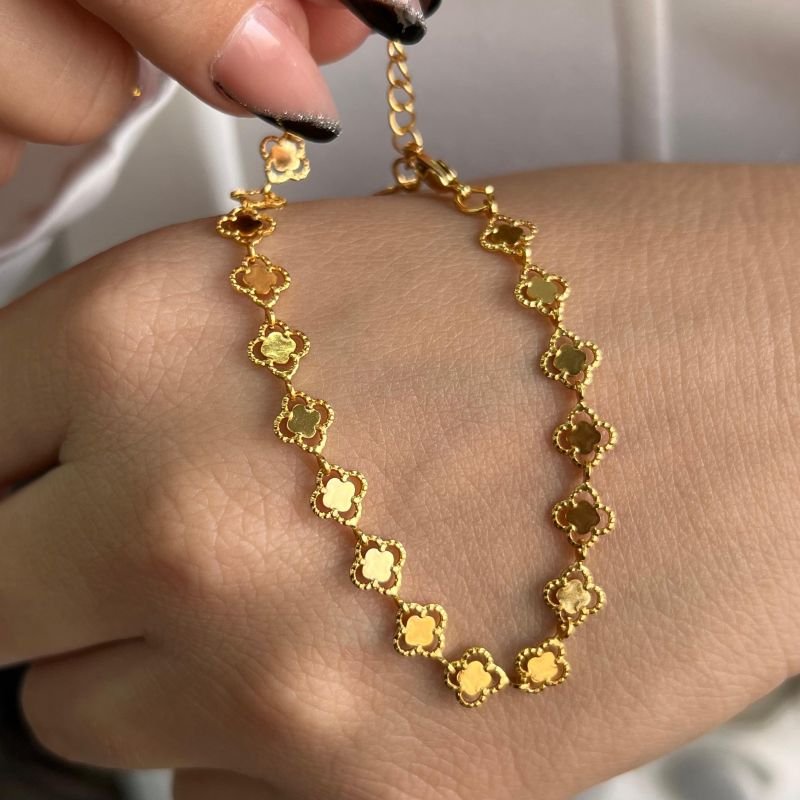 Pulseira Trevo Liso Banho Ouro 18k/Prata 925