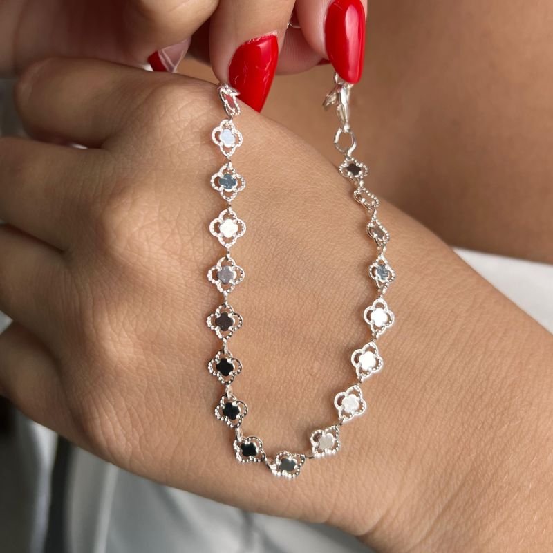 Pulseira Trevo Liso Banho Ouro 18k/Prata 925