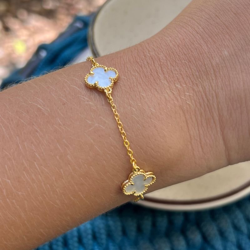 Pulseira Trevo Resinada Banho Ouro18k/Prata 925