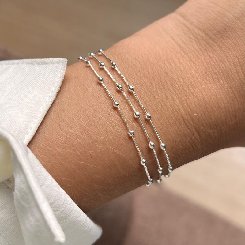 Pulseira Tripla Mini Esferas Banho Ouro18k/Prata 925