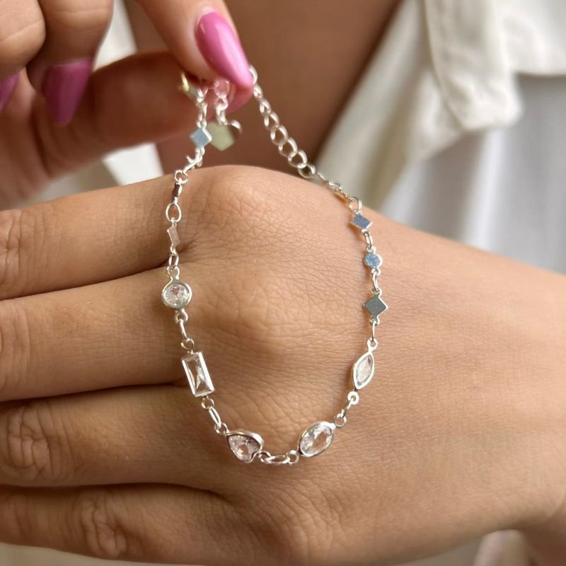 Pulseira Zircônia Banho Prata 925