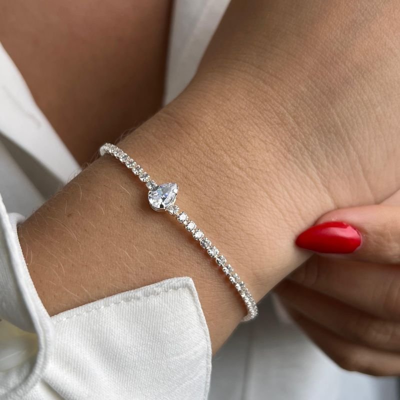 Pulseira Zircônia c/ Gota Cristal Banho Ouro 18k/Prata 925