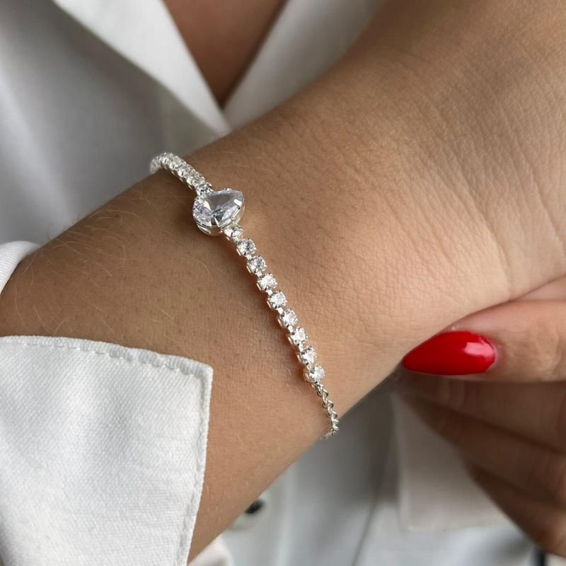 Pulseira Zircônia c/ Gota Cristal Banho Ouro 18k/Prata 925