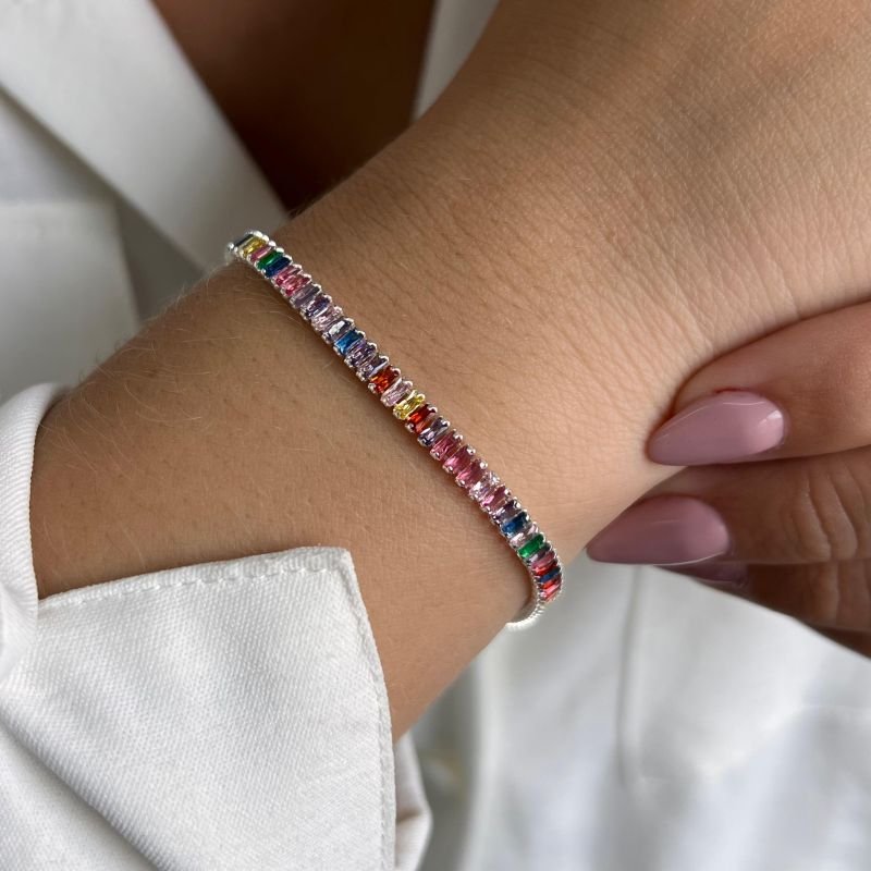 Pulseira Zircônia Multicolor Banho Ouro 18k/Prata 925