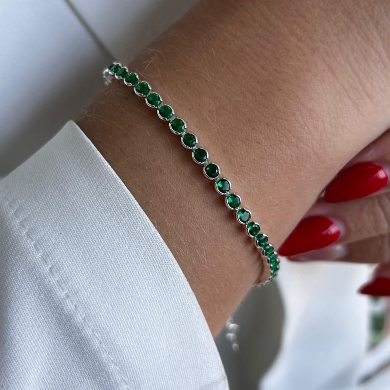 Pulseira Zircônia Verde Esmeralda Banho Ouro 18k