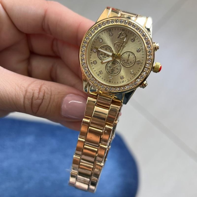 Relógio Feminino Dourado Fundo Dourado