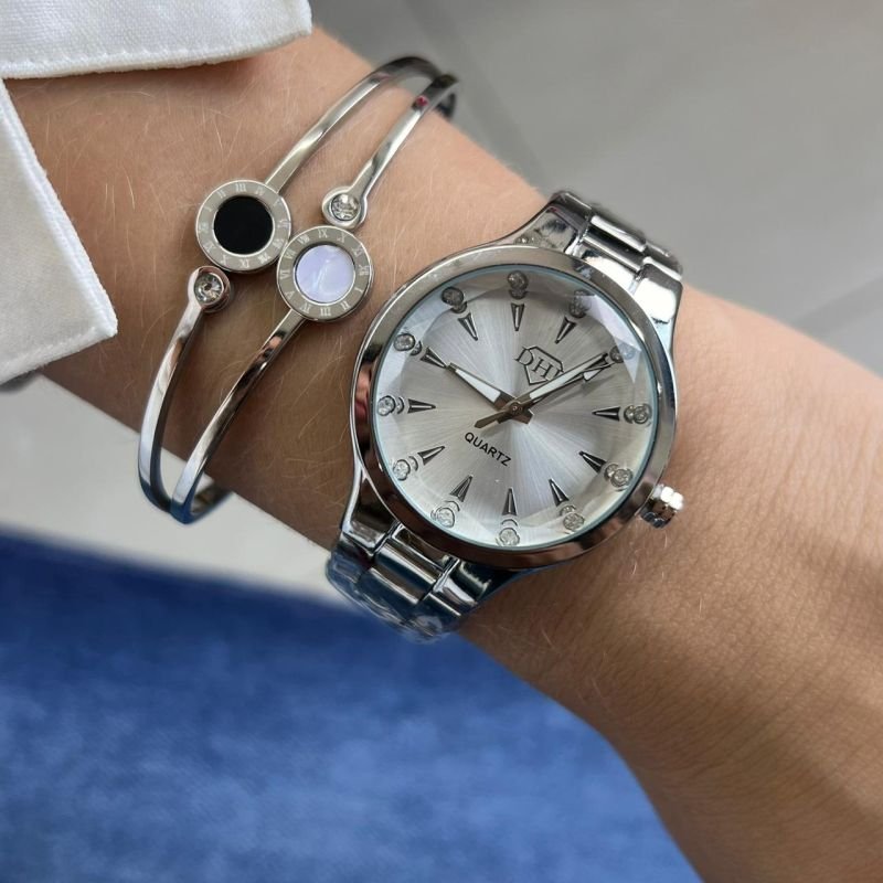 Relógio Feminino Ródio Fundo Branco