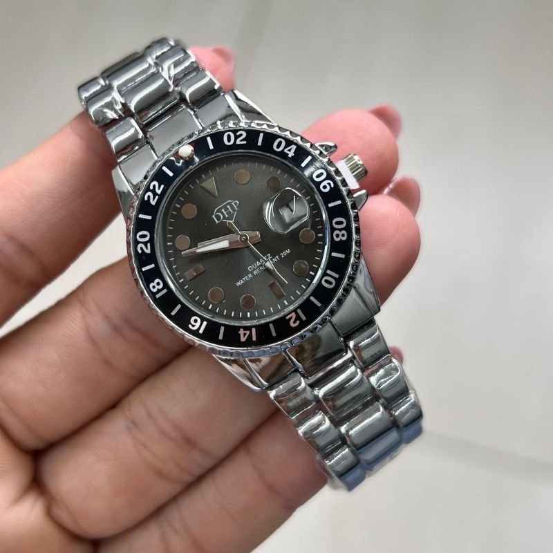 Relógio Feminino Aço inoxidável Linha Premium Ródio Fundo Preto