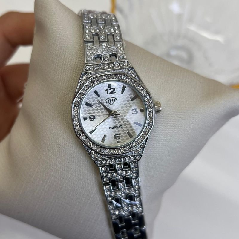 Relógio Feminino Cravejado Ródio c/ Branco Linha Premium