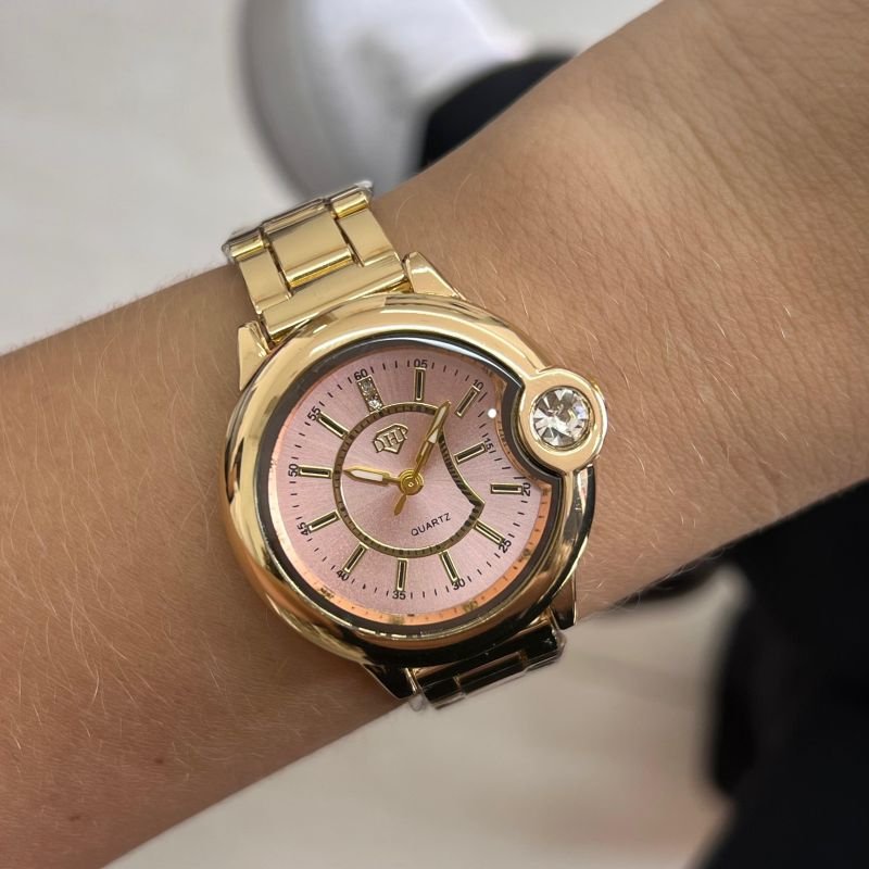 Relógio Feminino Dourado c/ Rose Linha Premium