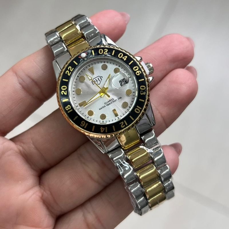 Relógio Feminino Aço Inoxidável Linha Premium C/ Calendário Ródio e Dourado