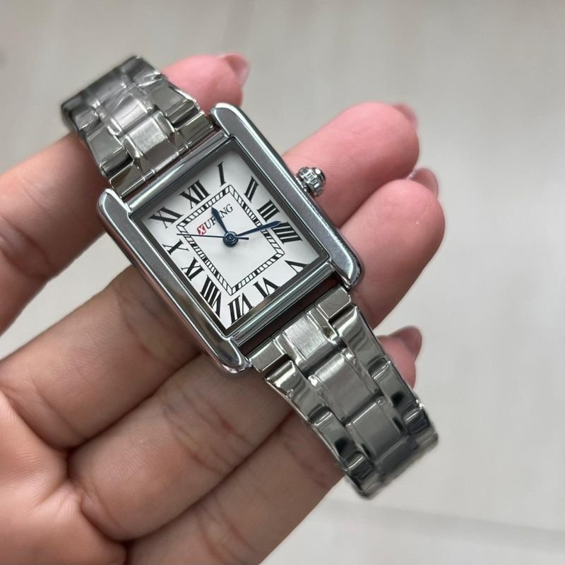 Relógio Feminino Aço inoxodável Linha Premium Ródio Fundo Branco