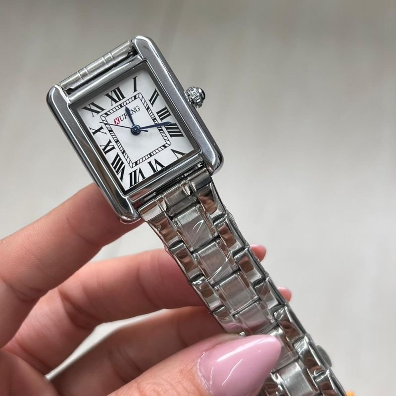 Relógio Feminino Aço inoxodável Linha Premium Ródio Fundo Branco