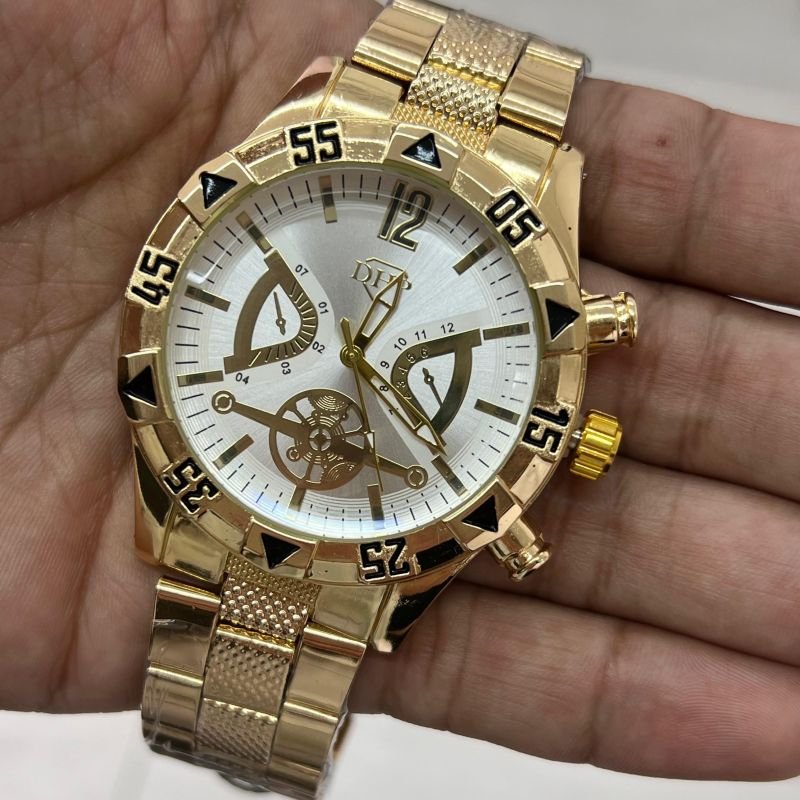 Relógio Masculino Dourado c/ Branco Linha Premium