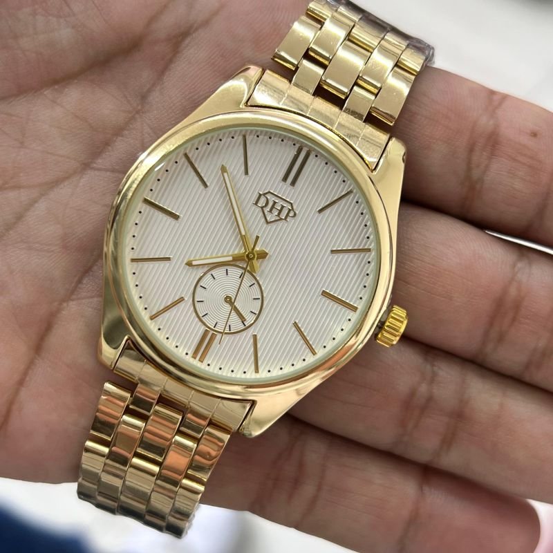 Relógio Masculino Dourado c/ Branco Linha Premium