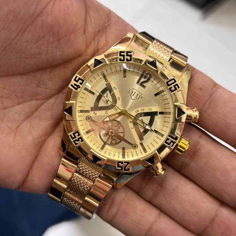 Relógio Masculino Dourado Fundo Dourado Linha Premium