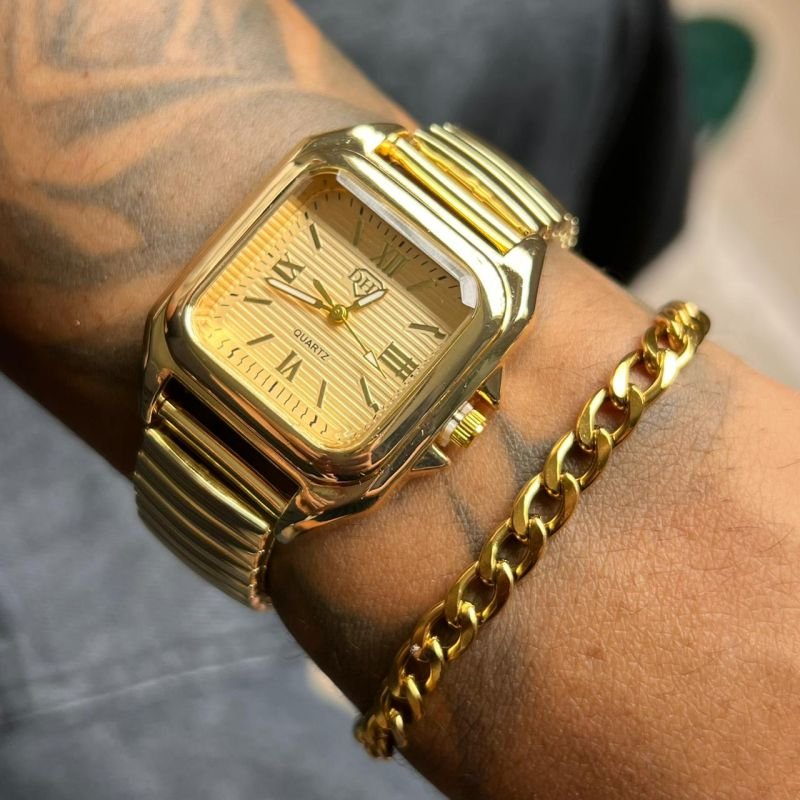 Relógio Unissex Quadrado Pulseira Elástica Linha Premium