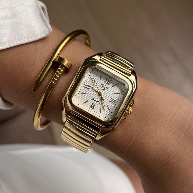 Relógio Unissex Quadrado Pulseira Elástica Linha Premium