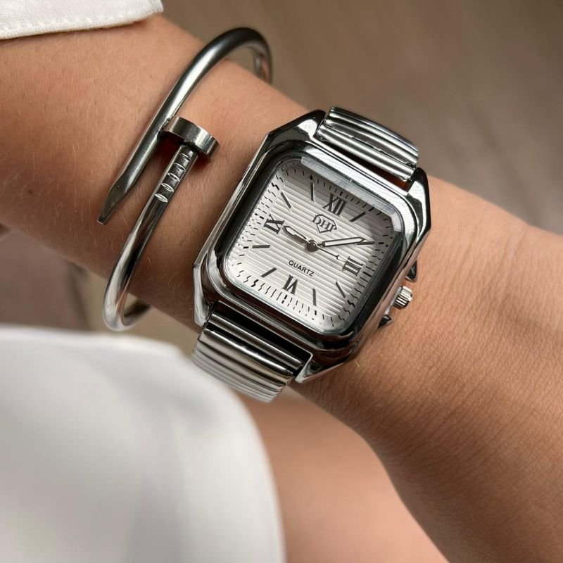 Relógio Unissex Quadrado Pulseira Elástica Linha Premium