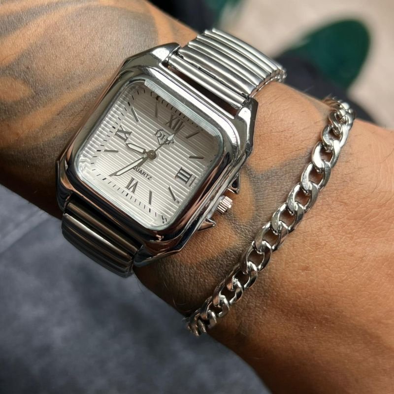 Relógio Unissex Quadrado Pulseira Elástica Linha Premium