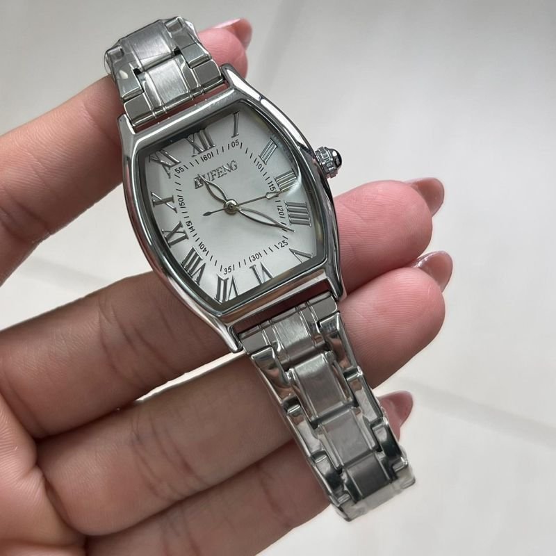 Relógio Feminino Aço inoxidável Linha Premium Ródio Fundo Branco