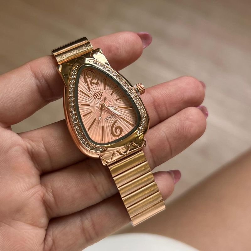 Relógio Serpente C/ Fundo Rose Feminino Linha Premium