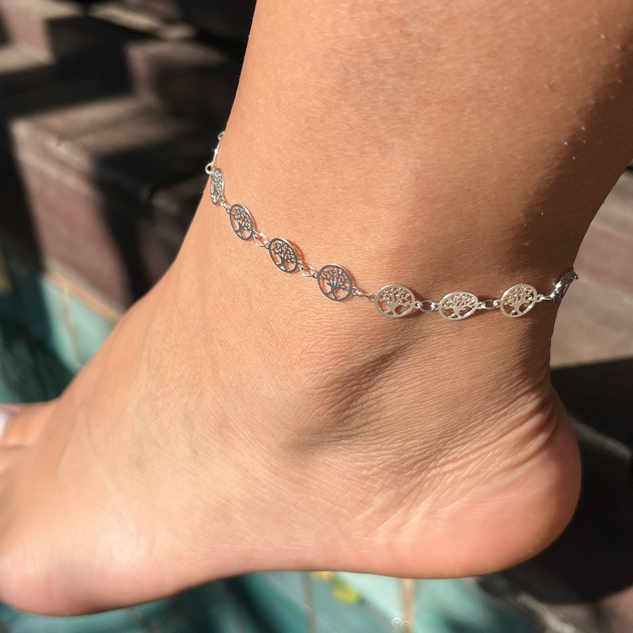 Tornozeleira Árvore Da Vida Banho Ouro 18k/Prata 925