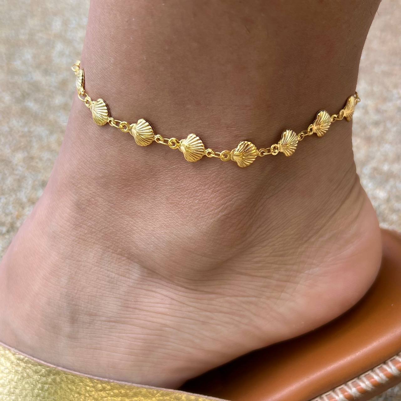 Tornozeleira Concha Banho Ouro 18k/Prata 925