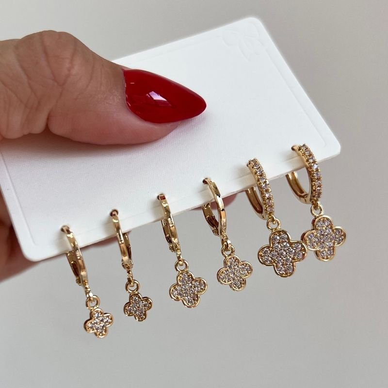 Trio de Brinco Biju Fina Dourado/Ródio