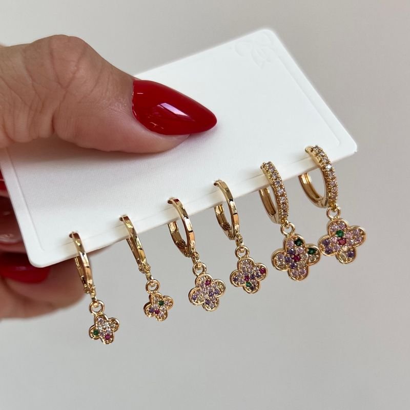 Trio de Brinco Biju Fina Dourado/Ródio