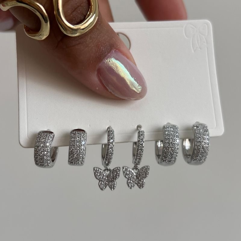 Trio de Brinco Biju Fina Dourado/Ródio