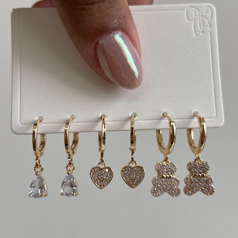 Trio de Brinco Biju Fina Ródio