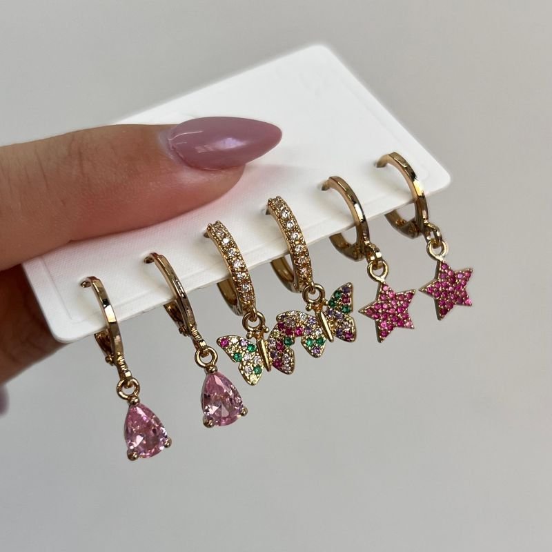 Trio de Brinco Biju Fina Dourado/Ródio