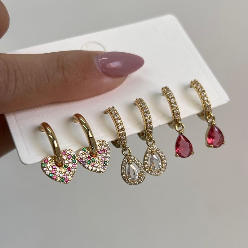 Trio de Brinco Biju Fina Dourado/Ródio