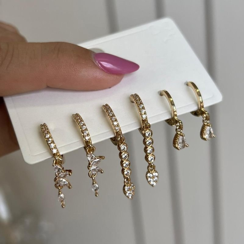 Trio de Brinco Biju Fina Dourado/Ródio