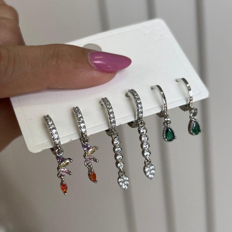 Trio de Brinco Biju Fina Dourado/Ródio