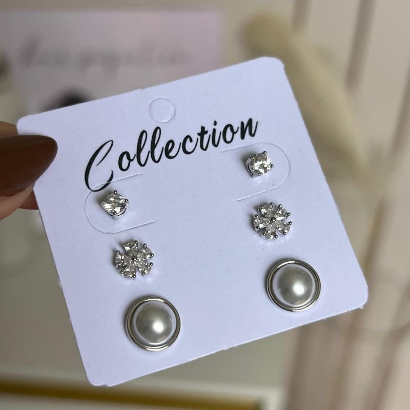 Trio De Brinco Biju Fina Dourado/Ródio