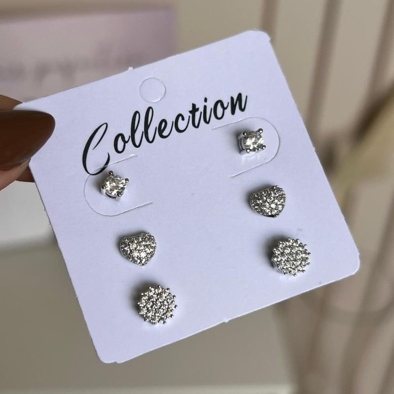 Trio De Brinco Biju Fina Dourado/Ródio