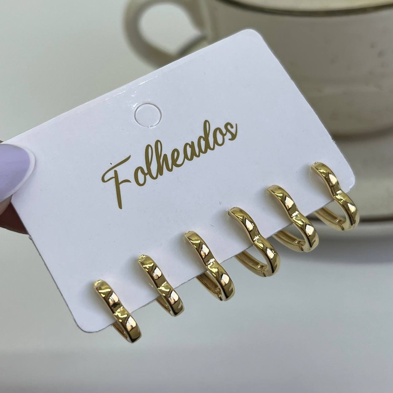 Trio de Brinco Banho Ouro 18k/Prata 925