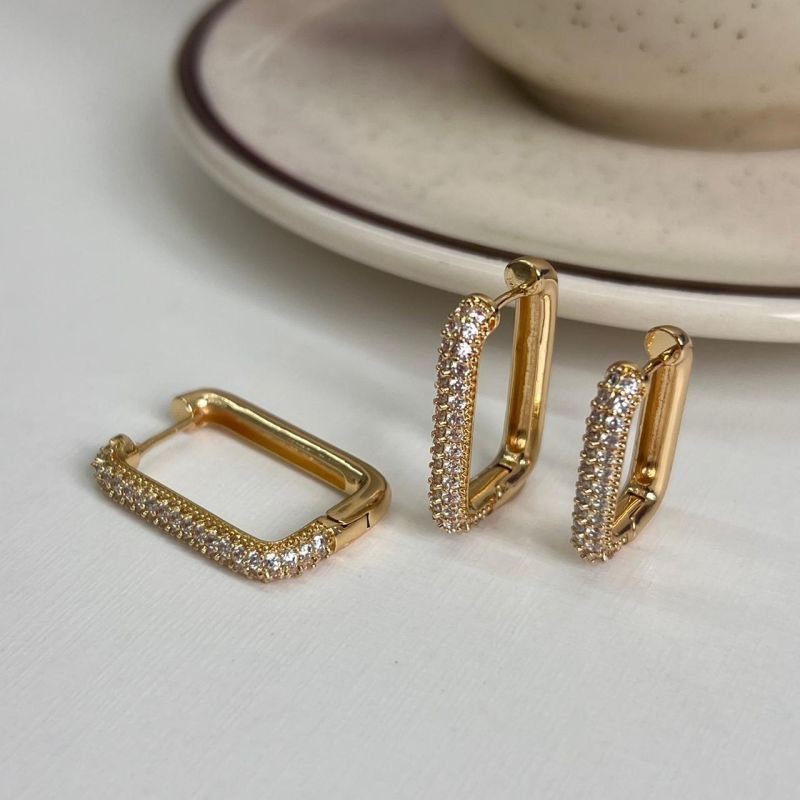 Trio de Brincos Cravejado Biju Fina Ródio